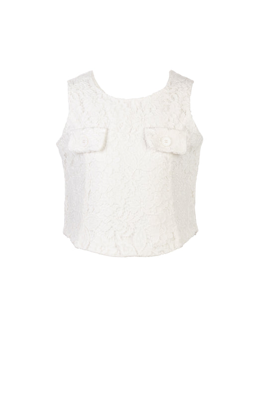 ELSY Couture Completo Girl Cerimonia Due Pezzi Top-Pantalone Pizzo Color Yogurt Primavera-Estate