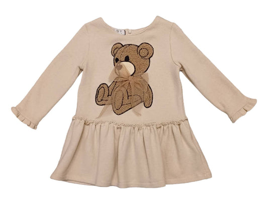 ELSY Baby Lime-colored knitted dress with teddy bear