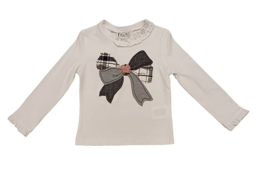 ELSY Girl Yogurt jersey T-shirt with gray patterned bow