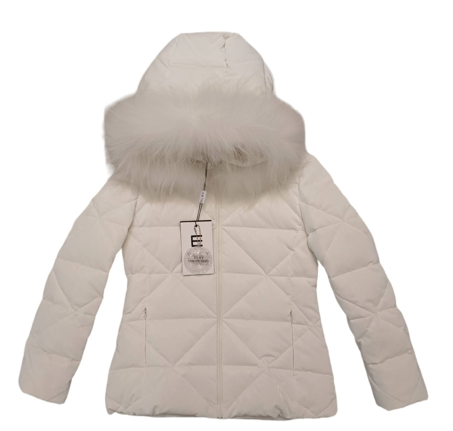 ELSY Girl White jacket with real feather hood