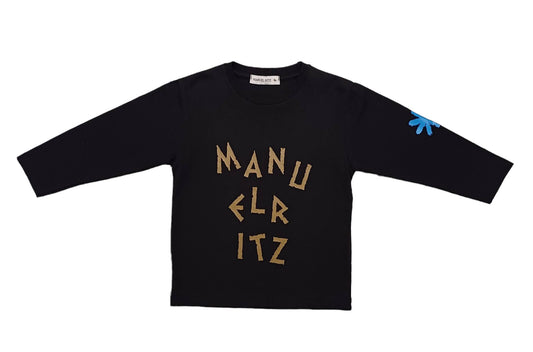 MANUEL RITZ T-shirt manica lunga nero-cammello