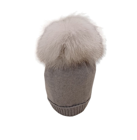 COLORICHIARI Wool hat with gray fur pom pom