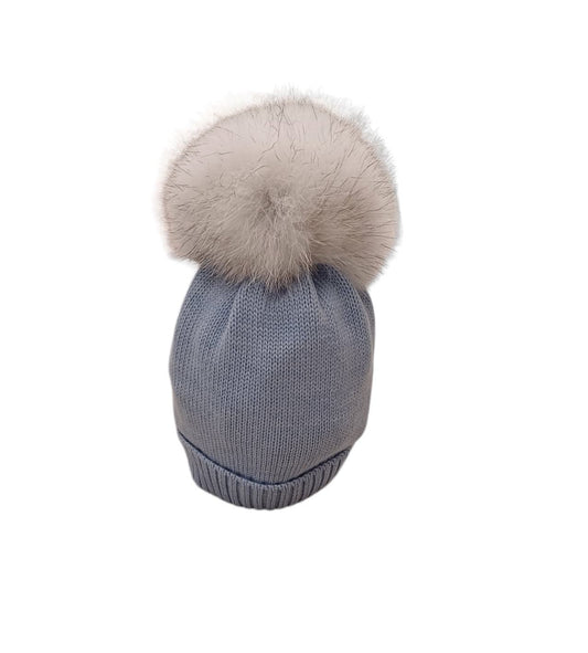 COLORICHIARI Light Blue Extrafine Wool Hat with white pom pom