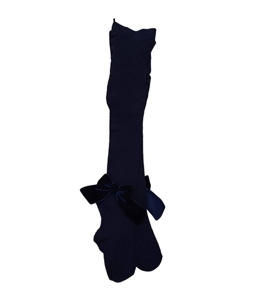 STORY LORIS Warm Cotton Tights with Blue Velvet Bow