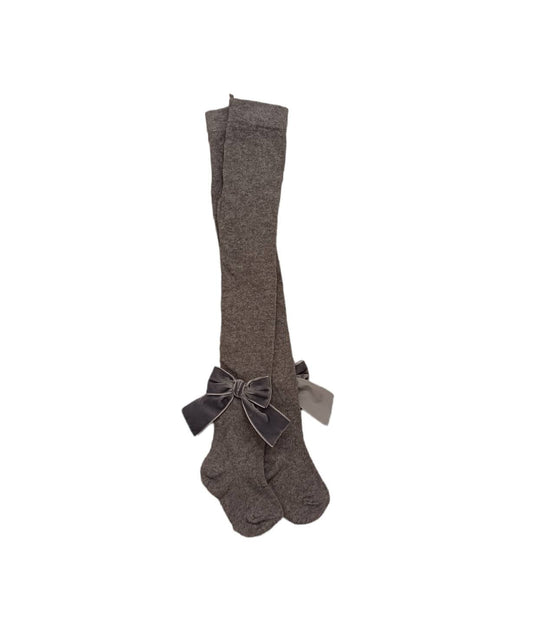 STORY LORIS Warm Cotton Tights with Gray Velvet Bow