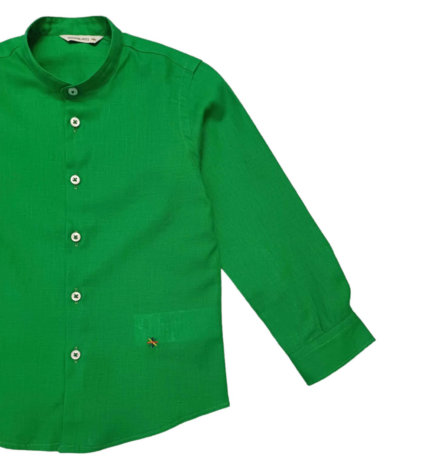 MANUEL RITZ Guru Boy Green Linen Blend Shirt