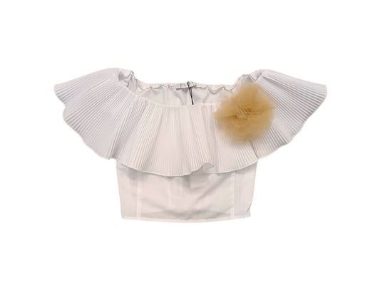 ELSY Girl White Cropped Top with Biscuit Brooch