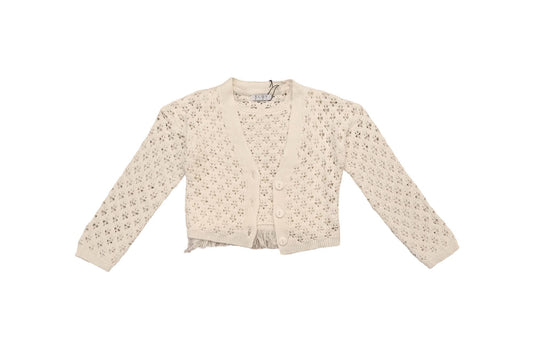 ELSY Girl Twin-Set Cardigan+Top Perforated Cotton Cream