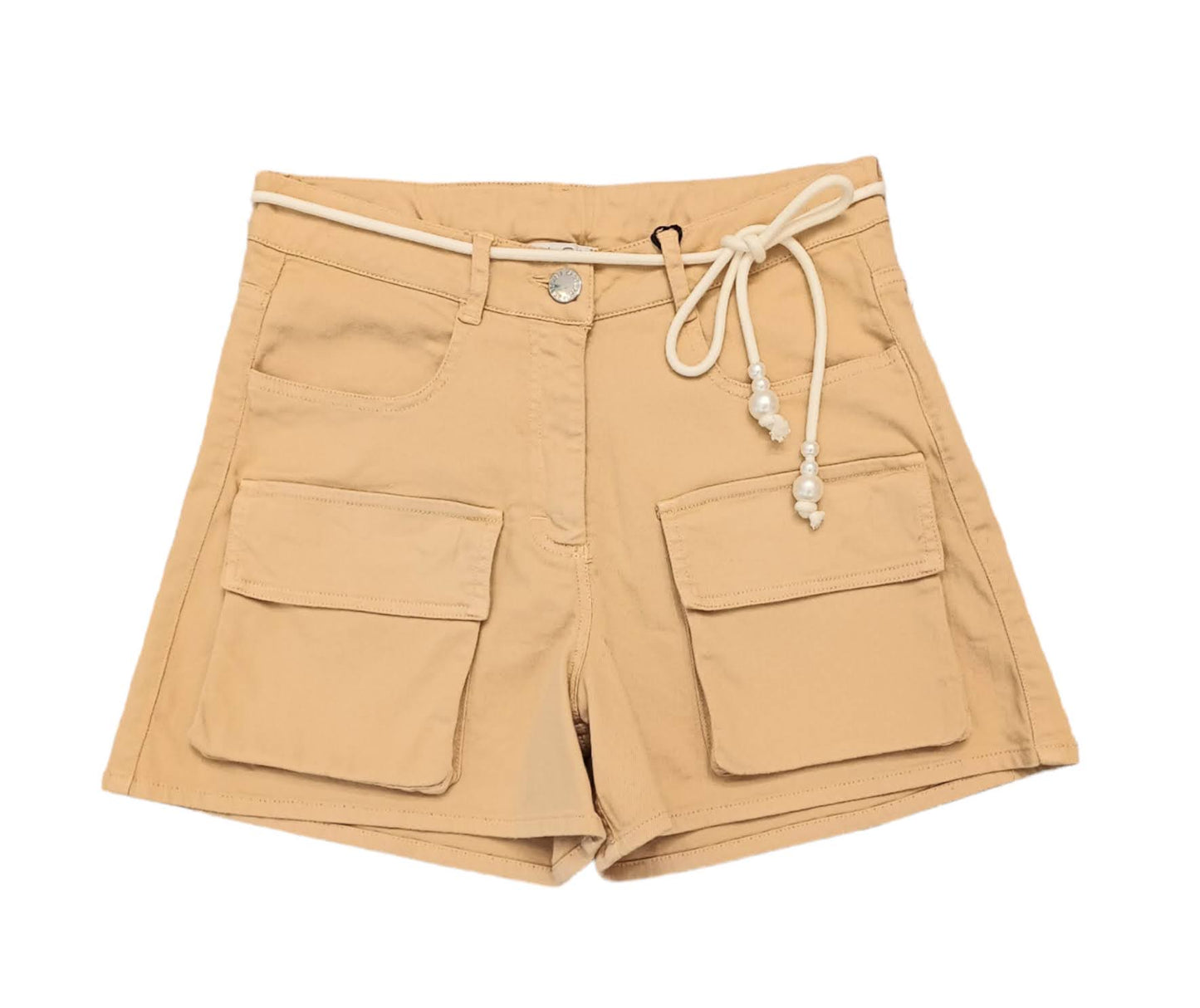 ELSY Girl Cargo Shorts Biscuit with Rope-Pearl Belt Cream