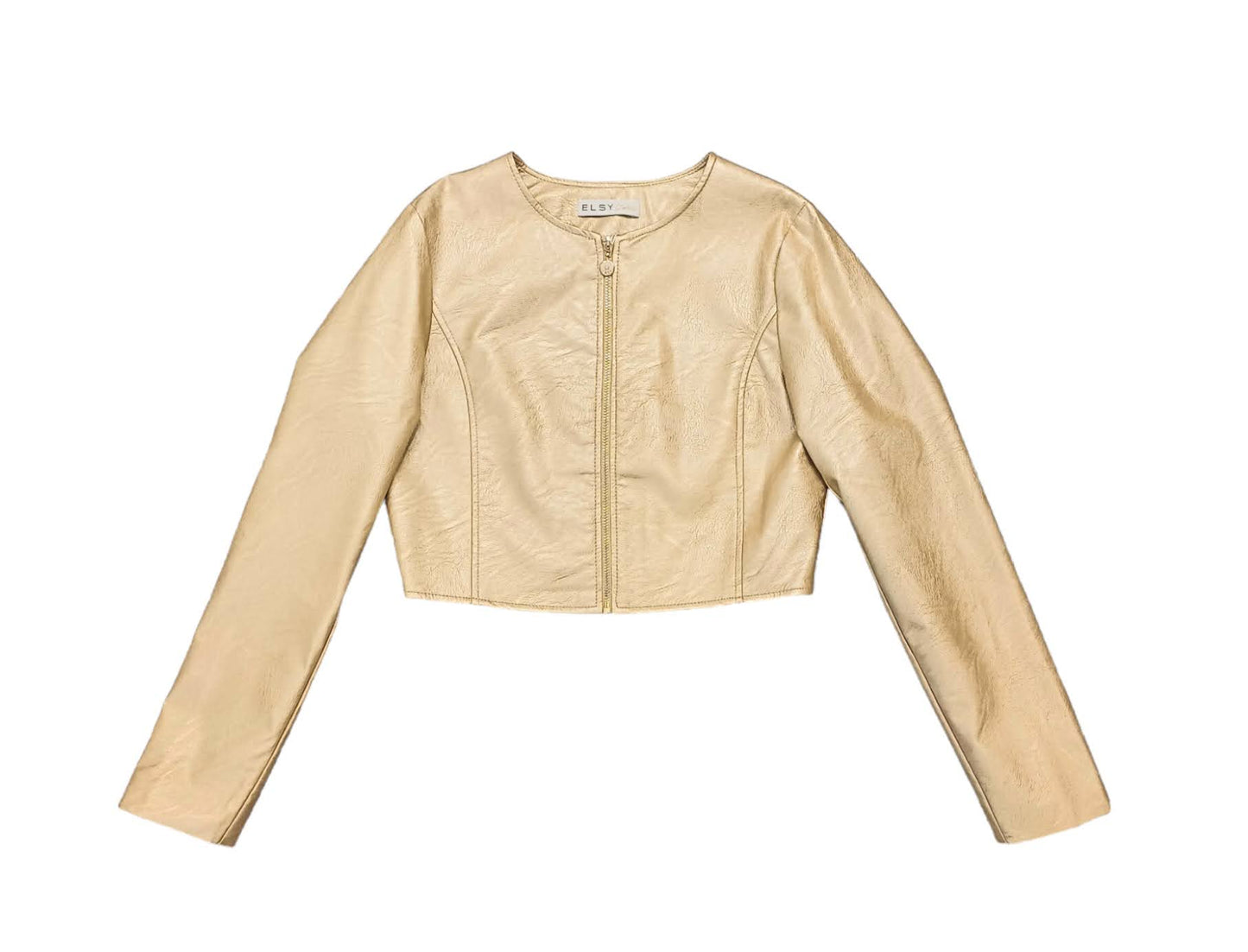 ELSY Short Leather Jacket in Platinum Gold Color