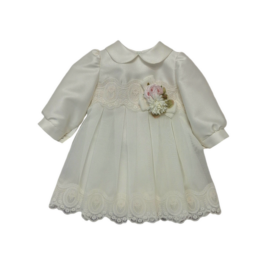 COLORICHIARI Abito Cerimonia Manica Lunga Pizzo Crema Chiaro