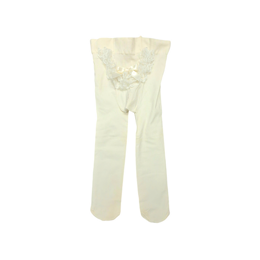 STORY LORIS Collant Microfibra con Rouges in Pizzo Jacquar e Fiocco Raso Panna Autunno-Inverno