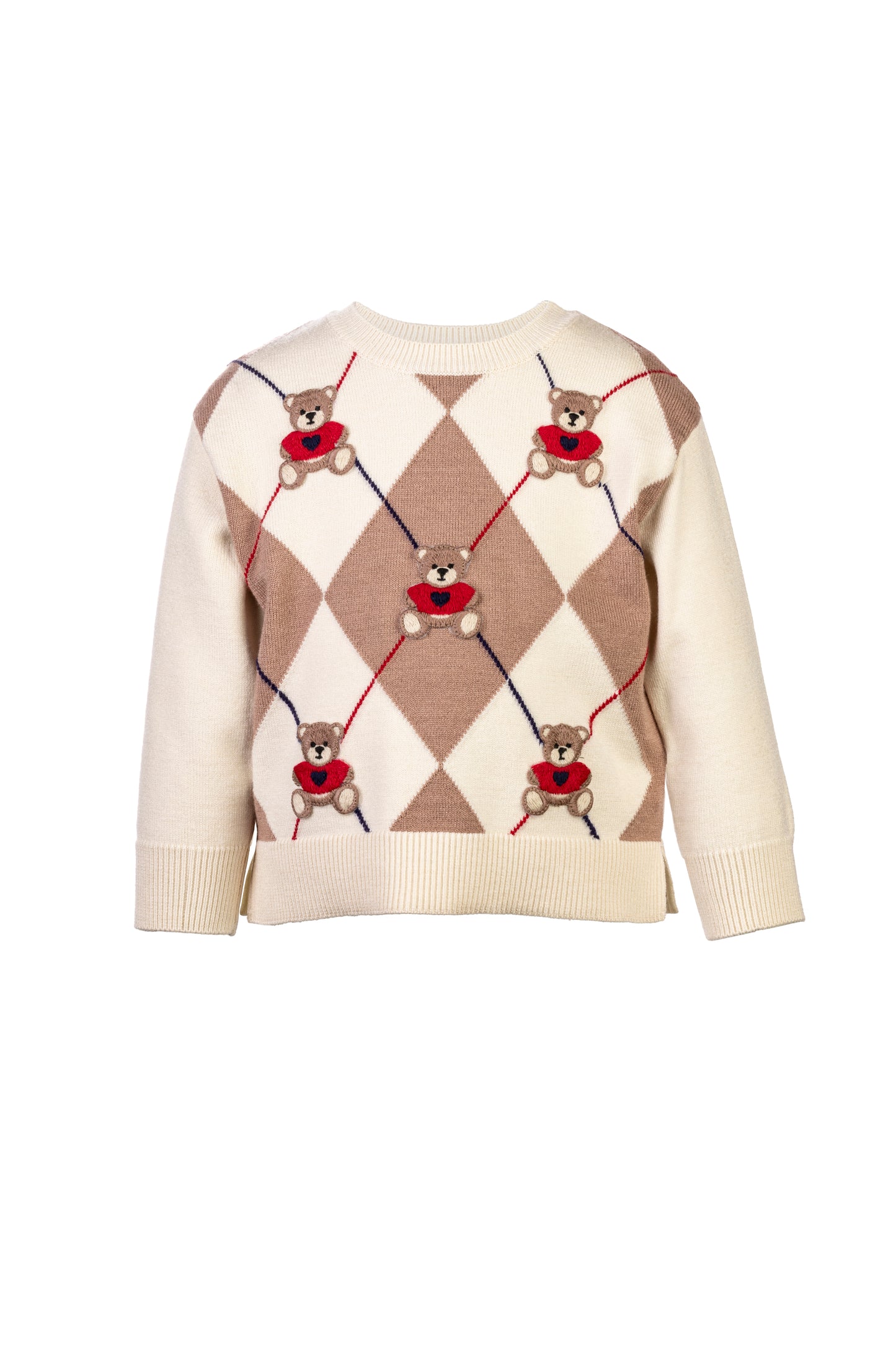 ELSY Bambina Maglia Calata Fantasia Orsetti Panna-Cammello-Rosso Autunno-Inverno