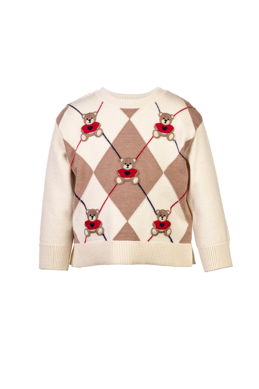 ELSY Bambina Maglia Calata Fantasia Orsetti Panna-Cammello-Rosso Autunno-Inverno