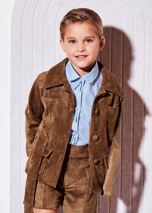 ABEL & LULA Completo 2 Pezzi Sahariana + Bermuda Camoscio Color Toffee Autunno-Inverno