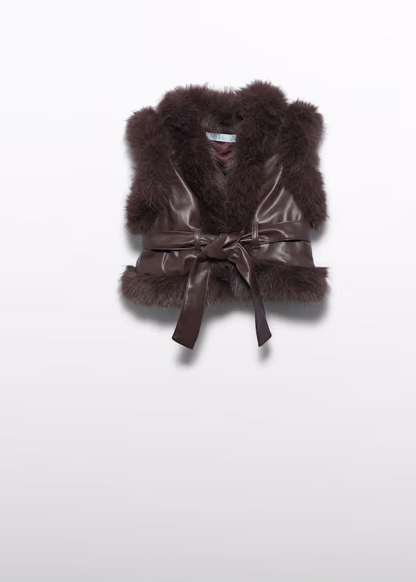 ABEL& LULA Completo 2 Pezzi Gilet + Bermuda Intrecciato Ecopelle Color Tartufo Autunno-Inverno