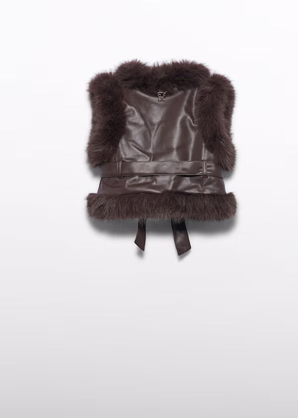 ABEL& LULA Completo 2 Pezzi Gilet + Bermuda Intrecciato Ecopelle Color Tartufo Autunno-Inverno