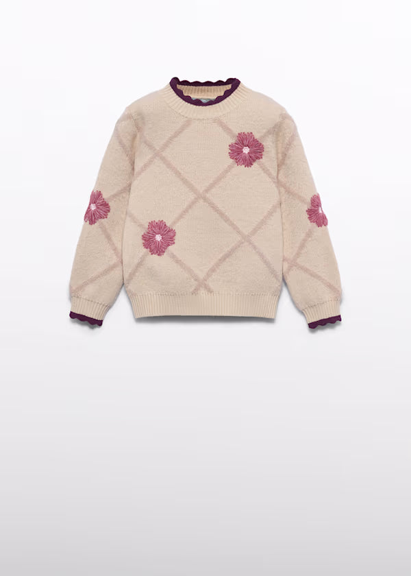 ABEL & LULA Maglia Rombi Fiori Avena-Prugna Autunno-Inverno