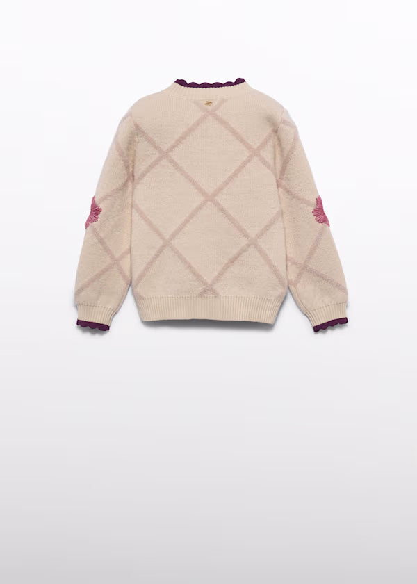 ABEL & LULA Maglia Rombi Fiori Avena-Prugna Autunno-Inverno