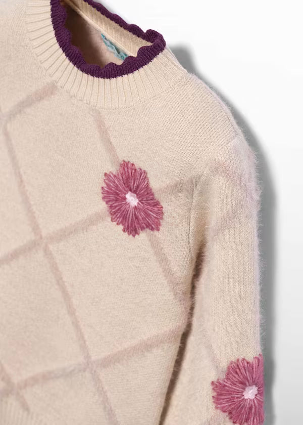 ABEL & LULA Maglia Rombi Fiori Avena-Prugna Autunno-Inverno