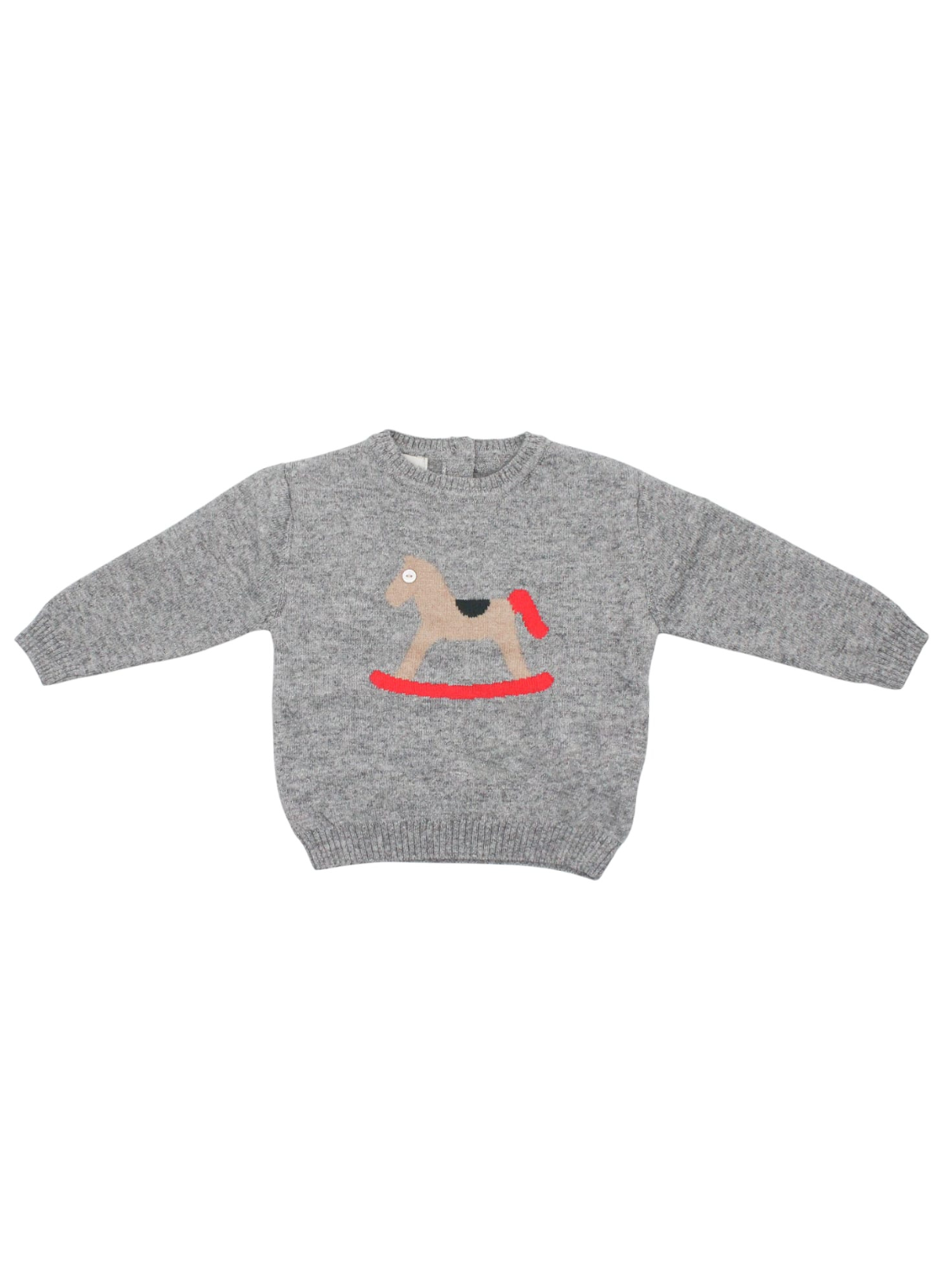 MALVI & CO. Isi Boy Pullover Lana-Cashmere con Intarsio Cavallo a Dondolo Grigio Melange Autunno-Inverno