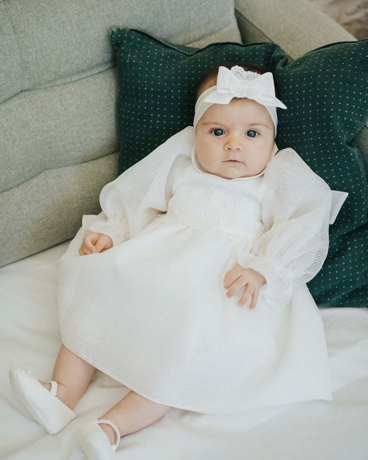 COLORICHIARI Abito Baby Cerimonia Organza-Pizzo Bianco Latte Autunno-Inverno