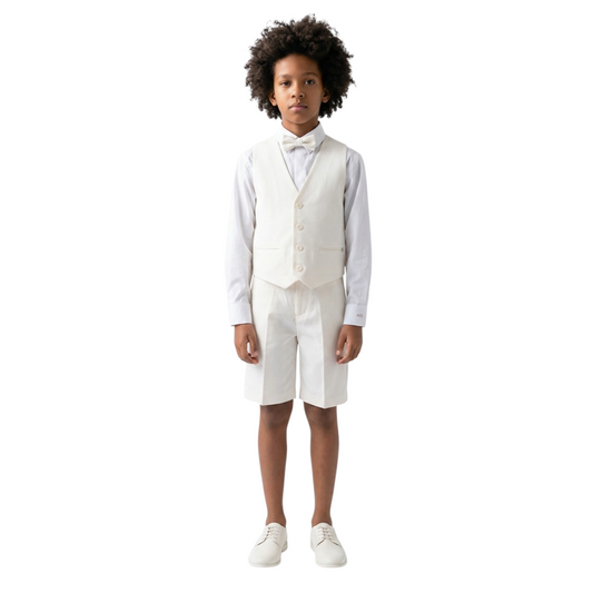 MANUEL RITZ Completo Cerimonia Boy 2 pezzi Gilet+Bermuda Colore Gesso Primavera-Estate