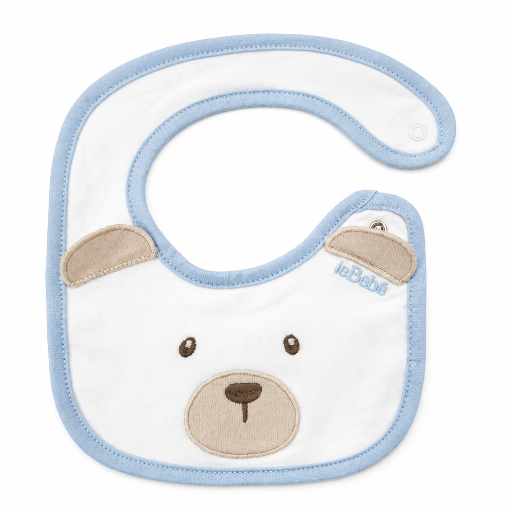 LE BEBE' ENFANT Bavetta Neonato Orsetto Panna-Celeste Autunno-Inverno