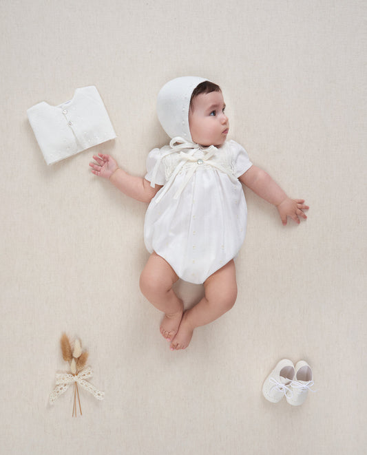 PAZ RODRIGUEZ Pagliaccetto Cerimonia con Cuffia Color Crema Primavera-Estate