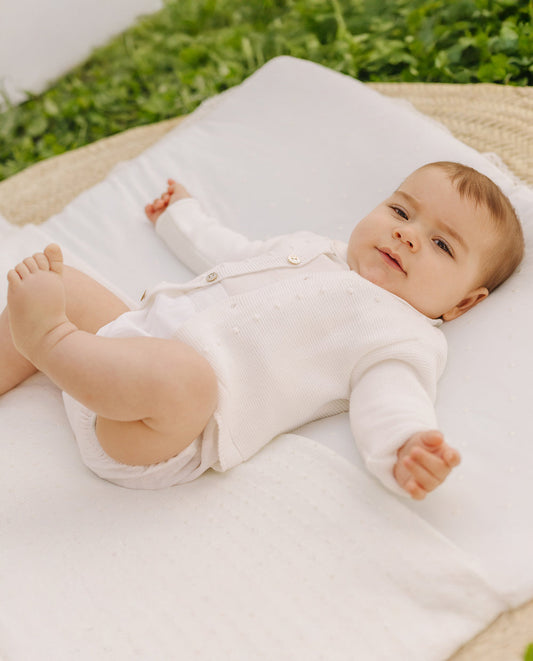 PAZ RODRIGUEZ Completo Cerimonia 2 pezzi + Cardigan Cotone Panna Primavera-Estate