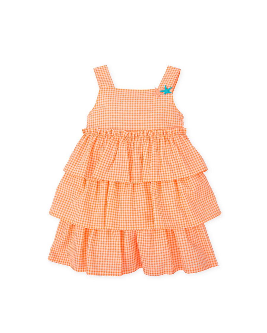 TUTTO PICCOLO Abito Vichy con Volants Arancio-Bianco Primavera-Estate