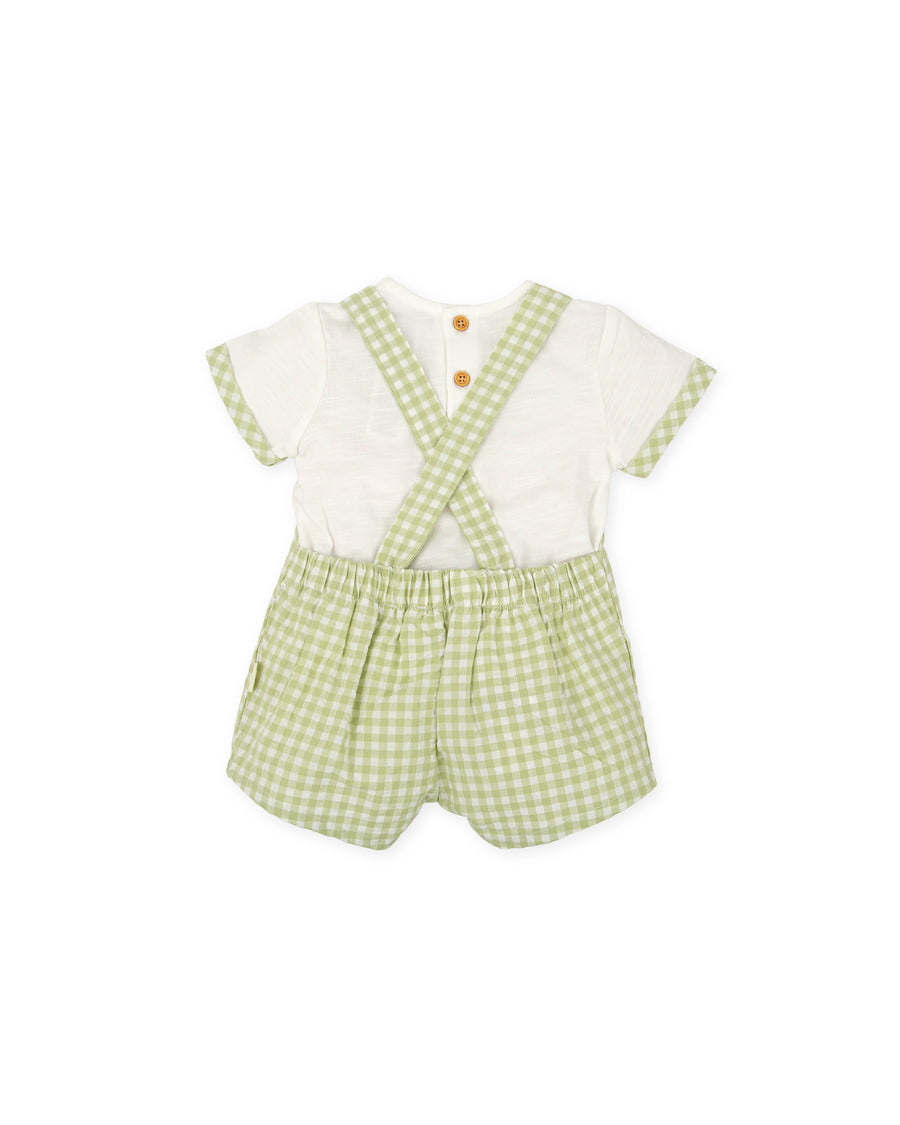 TUTTO PICCOLO Completo Baby 2 Pezzi Salopette + T-Shirt Verde Lime-Bianco Primavera-Estate