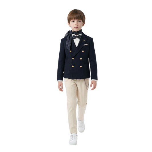 COLORICHIARI Completo Cerimonia 5 Pezzi Blue Navy-Beige + Foulard Primavera-Estate