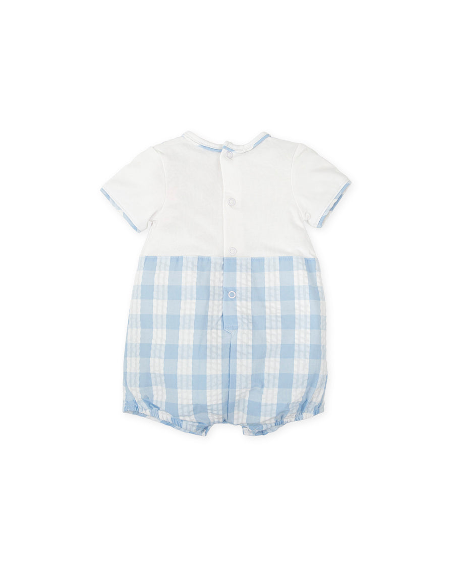 TUTTO PICCOLO Pagliaccetto Baby Cotone Goffrato Vichy Azzurro-Bianco Primavera-Estate