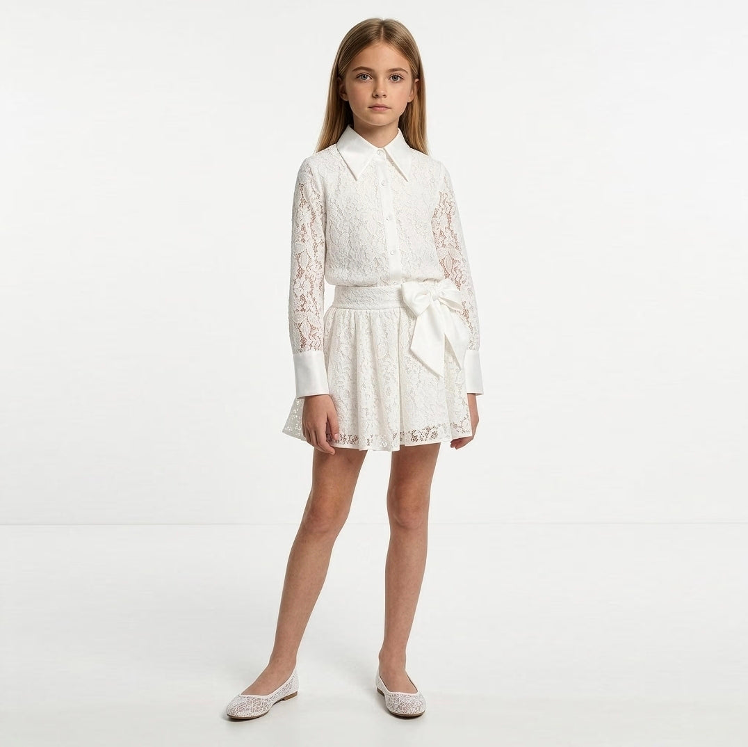 ELSY Couture Completo Girl Cerimonia Due Pezzi Pizzo Color Yogurt Primavera-Estate