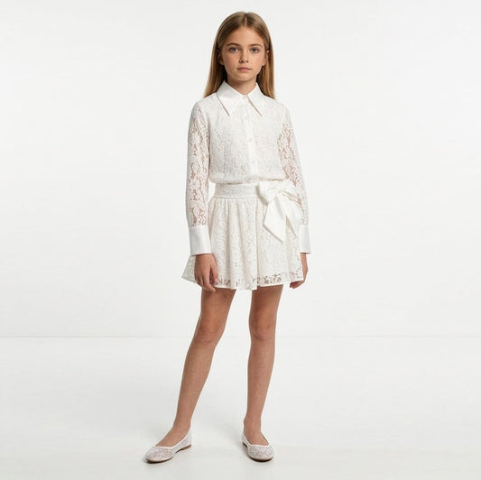 ELSY Couture Completo Girl Cerimonia Due Pezzi Pizzo Color Yogurt Primavera-Estate