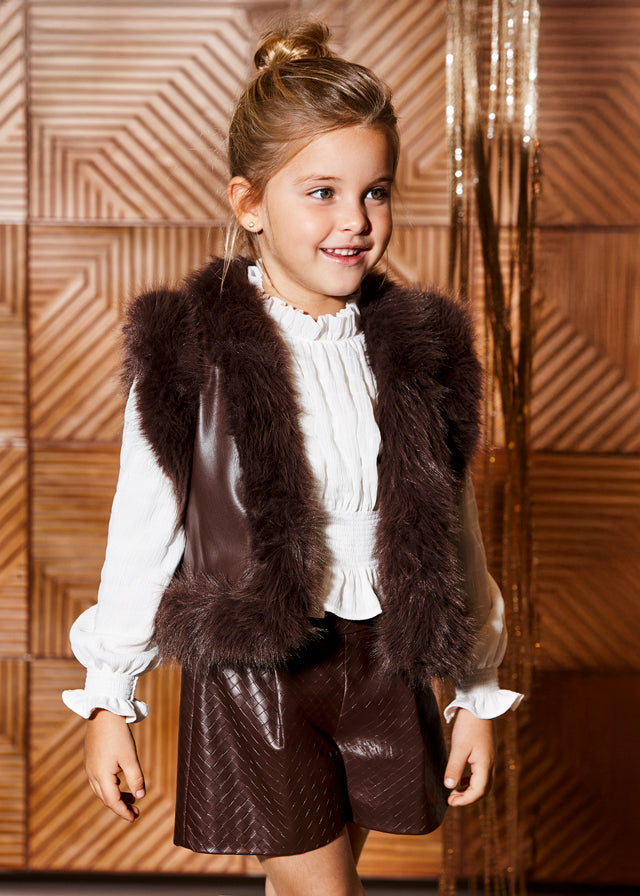 ABEL& LULA Completo 2 Pezzi Gilet + Bermuda Intrecciato Ecopelle Color Tartufo Autunno-Inverno