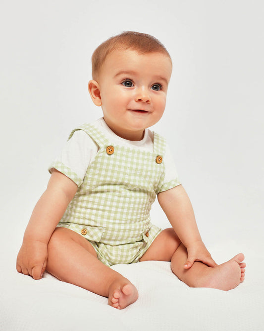 TUTTO PICCOLO Completo Baby 2 Pezzi Salopette + T-Shirt Verde Lime-Bianco Primavera-Estate