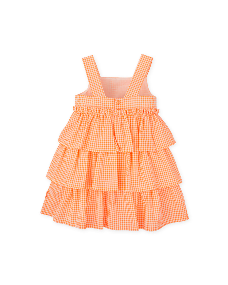 TUTTO PICCOLO Abito Vichy con Volants Arancio-Bianco Primavera-Estate