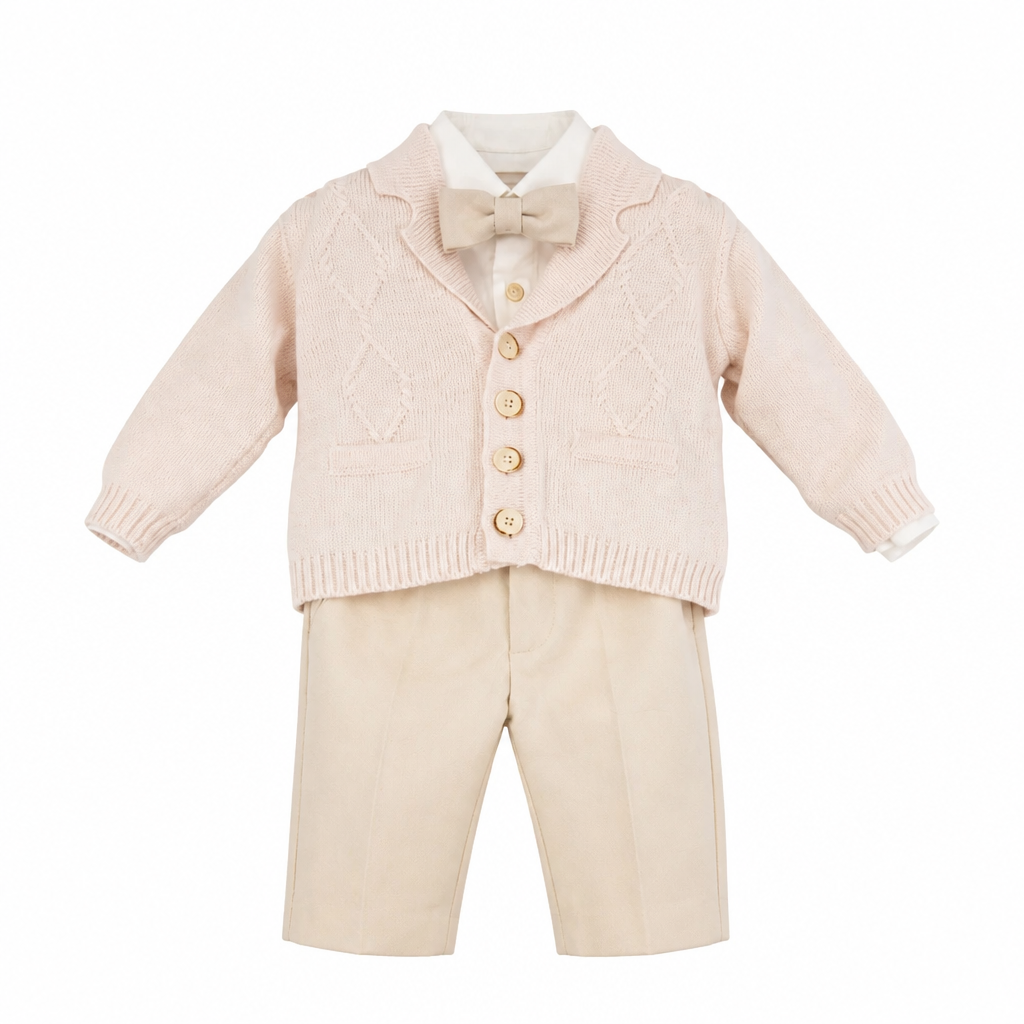 COLORICHIARI Completo Baby 4 Pezzi Cerimonia Panna-Crema Autunno-Inverno