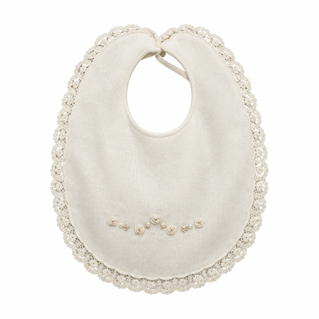 PICCOLA GIUGGIOLA Mulan Set Cerimonia Vestito con Cuffia-Scarpine-Bavetta in Organdis di Seta e Pizzo Panna-Miele Autunno-Inverno