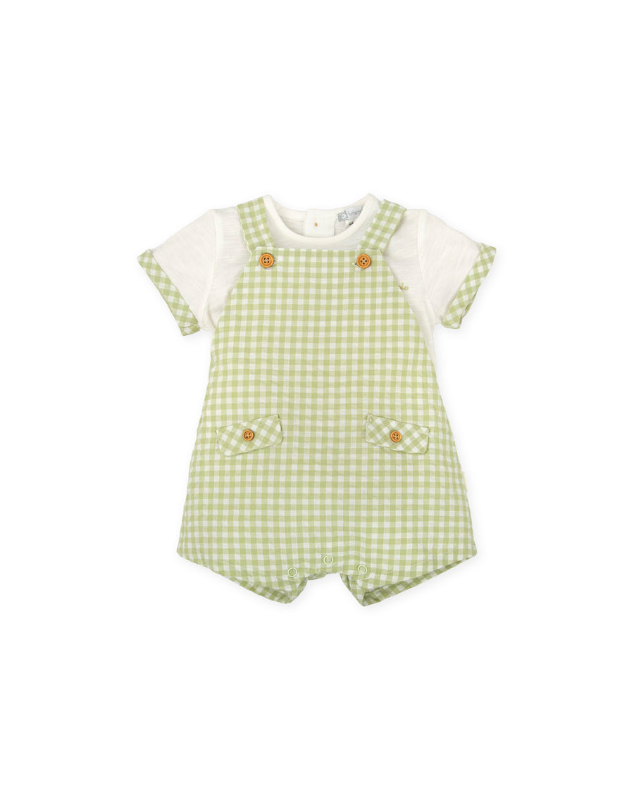 TUTTO PICCOLO Completo Baby 2 Pezzi Salopette + T-Shirt Verde Lime-Bianco Primavera-Estate