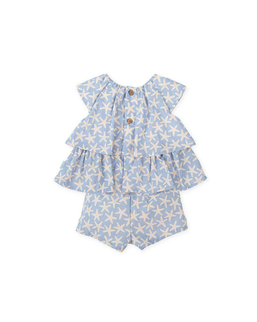 TUTTO PICCOLO Completo 2 Pezzi Cotone Fantasia Stelle Marine Azzurro Carta da Zucchero-Beige Primavera-Estate