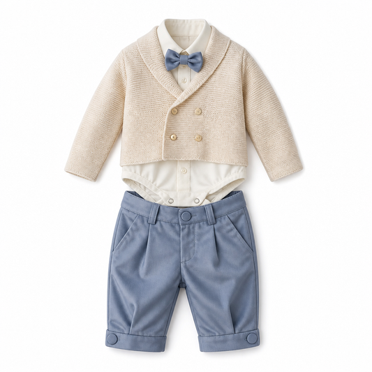 MANUELL & FRANK Completo 4 Pezzi Cerimonia Baby Panna-Azzurro Polvere Autunno-Inverno