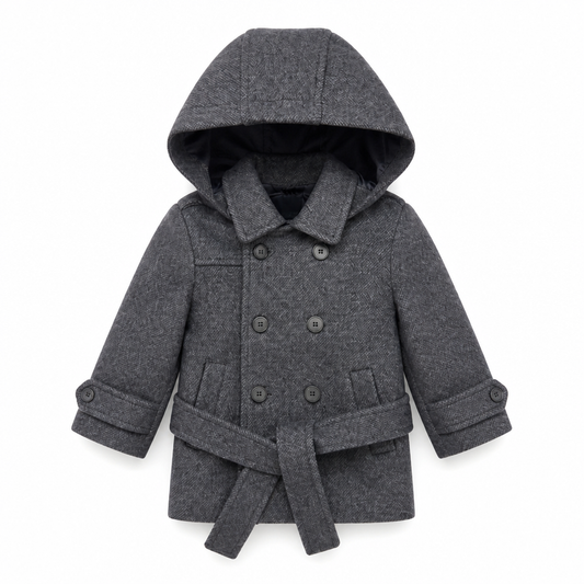 MANUELL & FRANK Cappotto Trench Boy con Cappuccio Blu Melange Autunno-Inverno