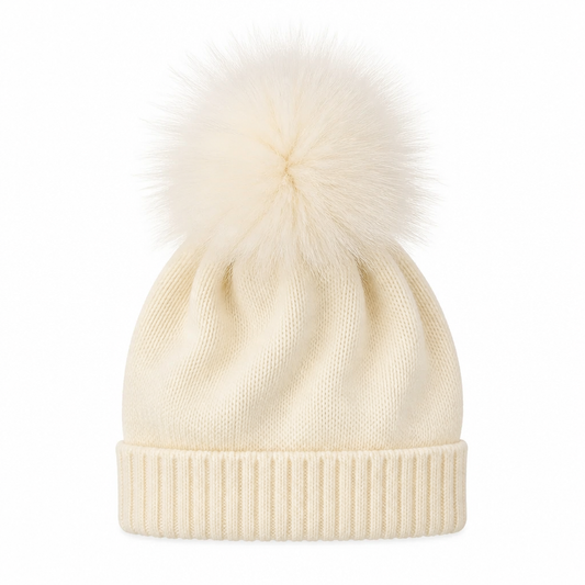 COLORICHIARI Cappello Lana Extrafine Panna con Pom Pon Panna