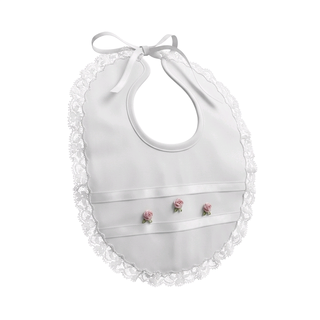 PICCOLA GIUGGIOLA Bavetta Cerimonia Cotone Pizzo Panna con Ricamo Rosa-Verde Primavera-Estate