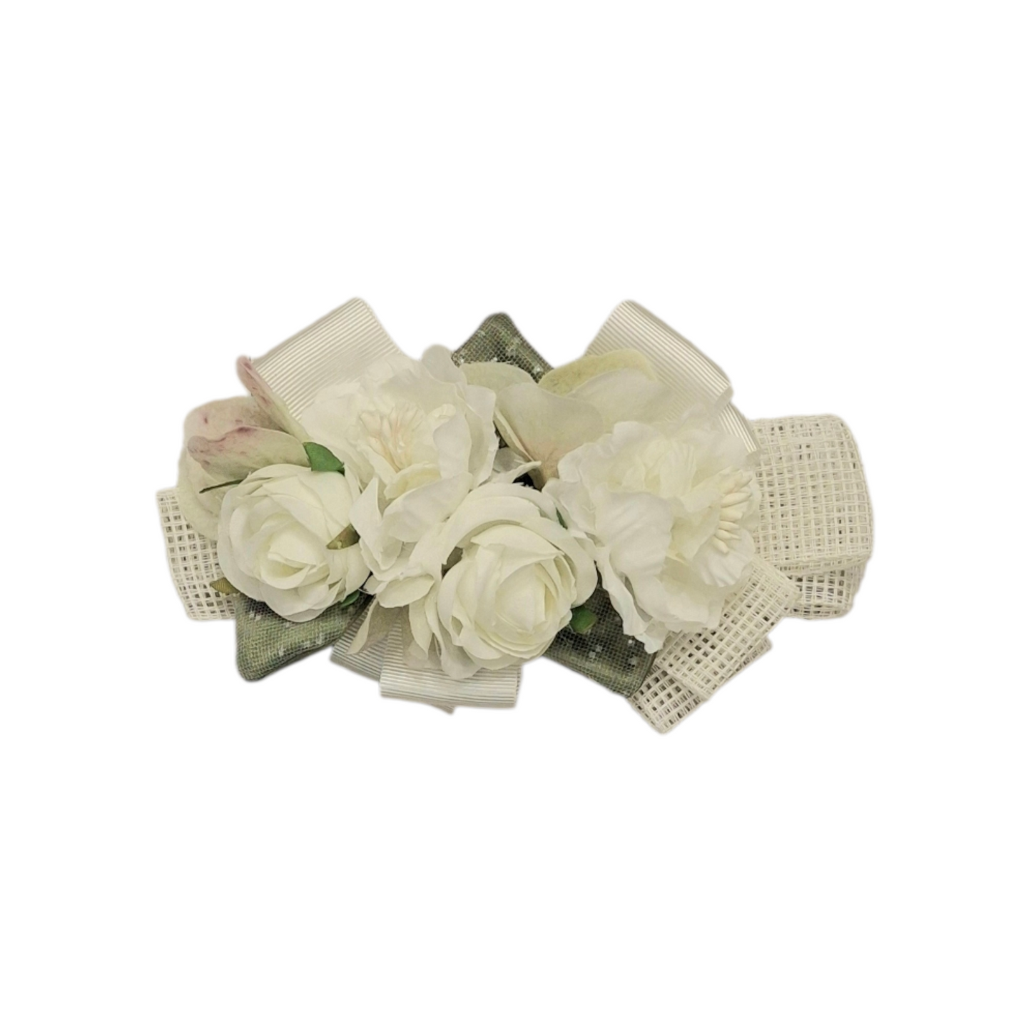 COLORICHIARI Fermaglio Cerimonia con Fiori Panna-Verde Salvia Primavera-Estate