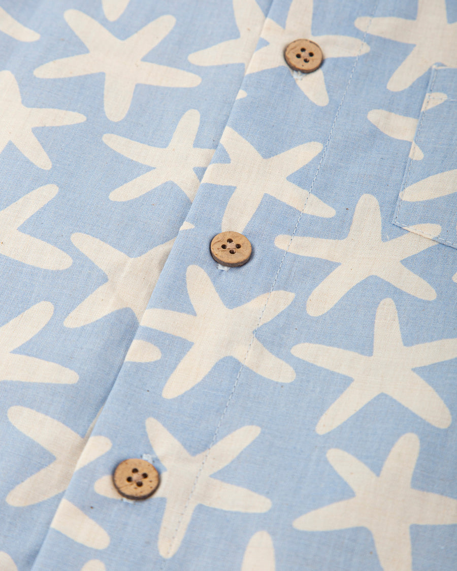TUTTO PICCOLO Camicia M/C Cotone Fantasia Stella Marina Azzurro Carta da Zucchero-Beige Primavera-Estate