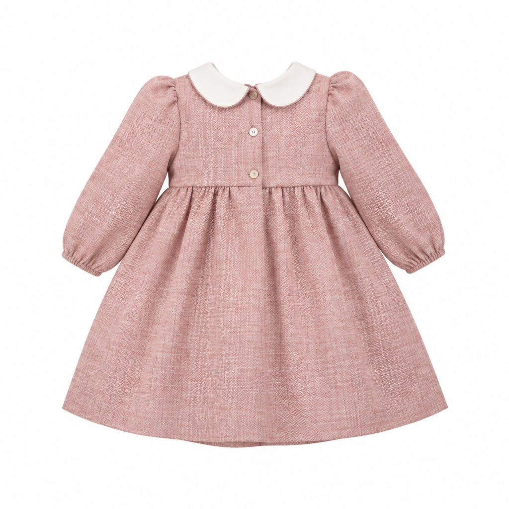 MALVI & CO. Vestito in Flanella con Punto Smock Rosa Melange Autunno-Inverno